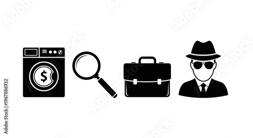 Black icons of spy and laundry.