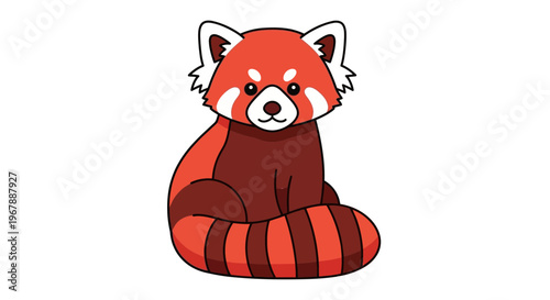 Cute Red Panda Cartoon Character Sitting Isolated on White Background