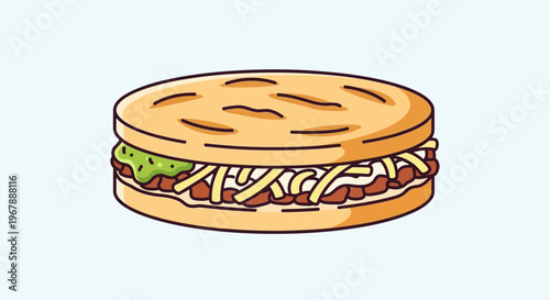 Delicious Arepa Filled with Shredded Beef, Cheese, and Guacamole