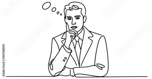 line art of business man thinking vector, line drawing of man think , one line drawing of man