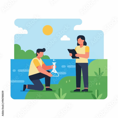 Water Quality Testing - Scientists Analyzing Water Sample in Nature.