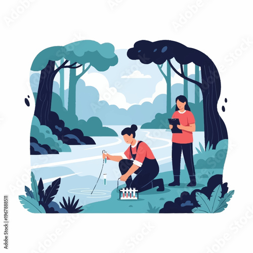 Scientists Analyzing Water Quality in Natural Environment.
