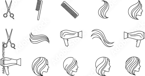 Makeup and Cosmetics Line Icon Set Featuring Lipstick, Brushes, Powder, Eyeliner, Mascara and Beauty Tools Minimal Outline Vector Collection