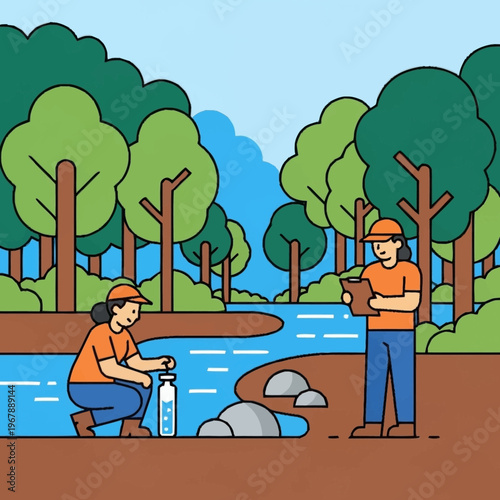 Water Quality Testing in a Forest Stream.