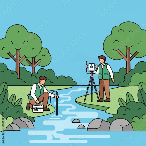 Scientists Conducting Environmental Research by a River.