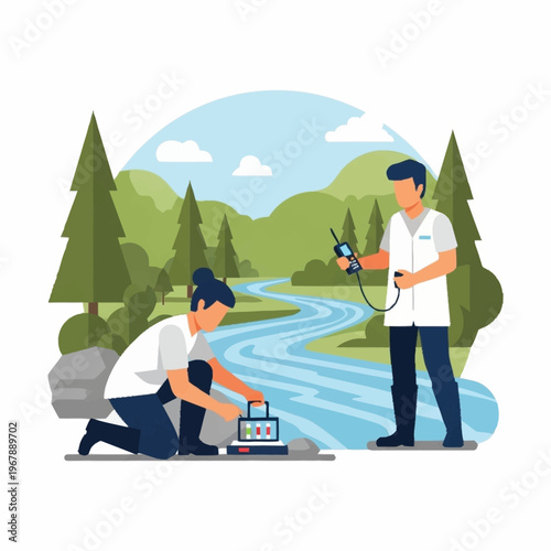 Water Quality Assessment - Scientists Analyzing River Water with Equipment.
