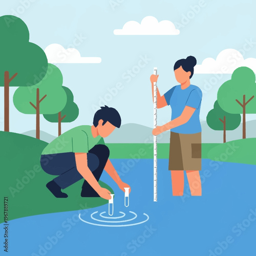 Water Quality Testing by Researchers in a River.