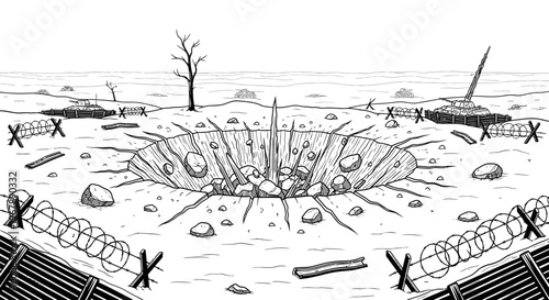 Barbed wire fence on snowy ground.