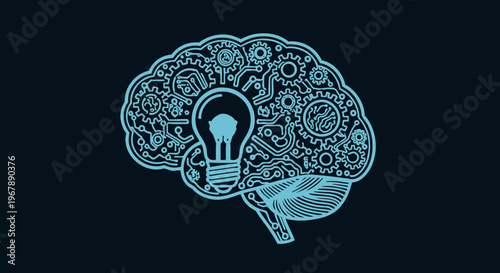 Brain with light bulb idea concept.