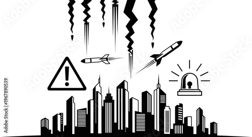 City Skyline with Warning Signs Flying.