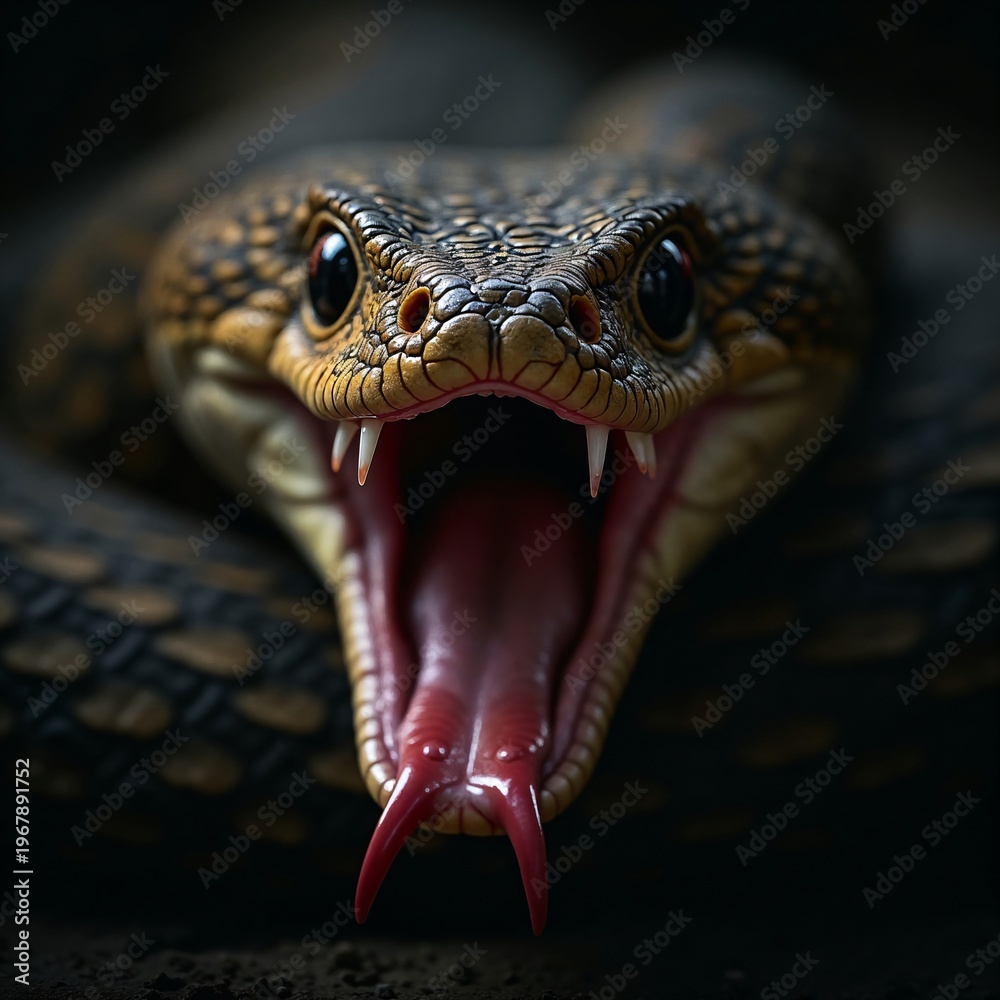 Fototapeta premium The image is a high quality illustration of a king cobra (Ophiophagus hannah), the longest venomous snake in the world