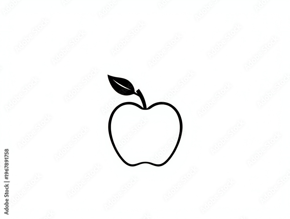 Obraz premium Simple outline drawing of an apple with a leaf and stem