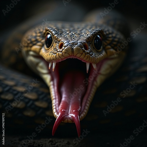 The image is a high quality illustration of a king cobra (Ophiophagus hannah), the longest venomous snake in the world