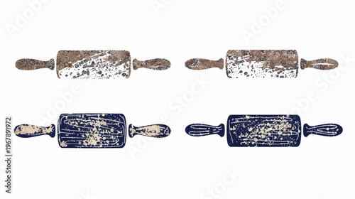 Four rolling pins with a splattered, paint-like texture, two brown and two dark blue