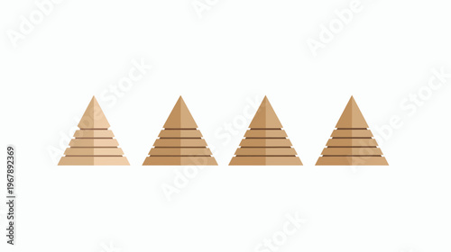 Four stacked tan pyramid shapes on white background, arranged in a horizontal line