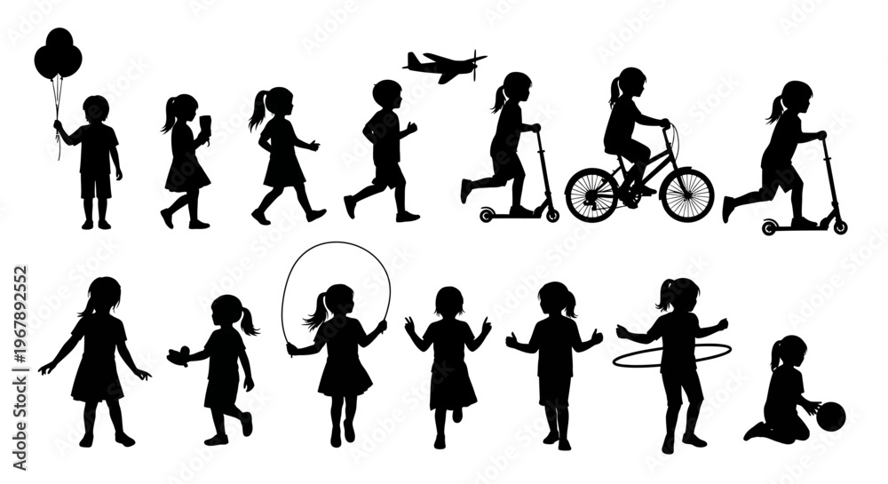 Fototapeta premium A collection of children silhouettes in various playful activities.