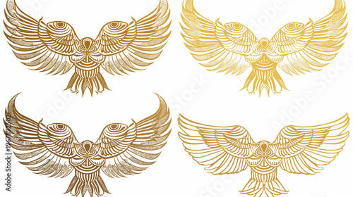 Four gold eagles with outstretched wings, each featuring slightly different designs
