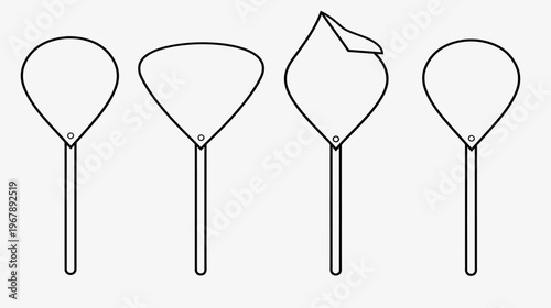 Four stylized hand fans or signs in black outline, simple and minimal, white background