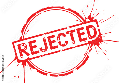 Red rejected stamp on white background with splatter