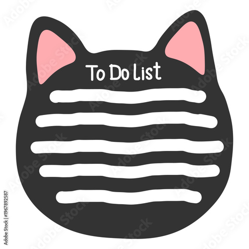 To Do List. Big black cats head. Place for text,  note, or notebook. Cartoon vector design.