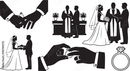 Wedding Silhouette Illustrations of Bride Groom and Ceremony Moments