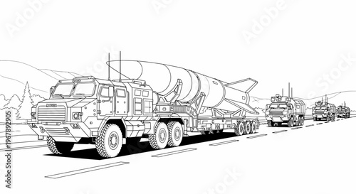 Large military truck with missile launcher.