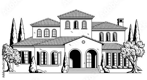 Large Mediterranean Style House Exterior.