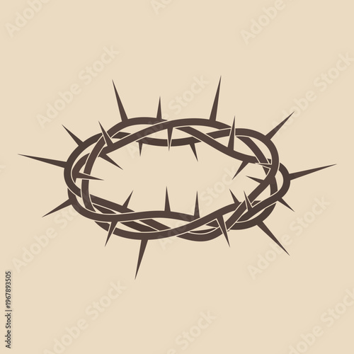 A stylized illustration of a crown of thorns, a religious symbol of suffering and sacrifice, rendered in dark brown on a light beige background.