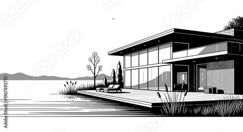 Modern House with Large Windows.