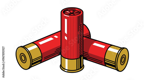 Vector Illustration of Red Shotgun Shells Ammunition Isolated on White for Hunting and Shooting Sports Marketing