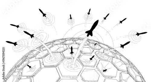 Rocket Ship Blasting Off Space.