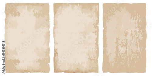 Three rectangular aged paper textures arranged in a vertical composition