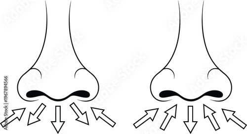 Two Noses with Arrows Indicating Inhalation and Exhalation