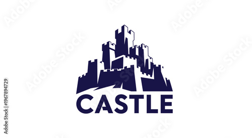Dark blue castle logo with the word castle below it on white background.
