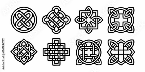 Collection of intricate celtic knotwork designs in black and white