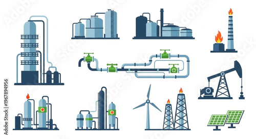 Diverse Energy Production Infrastructure - A Vector Illustration of Power Generation.