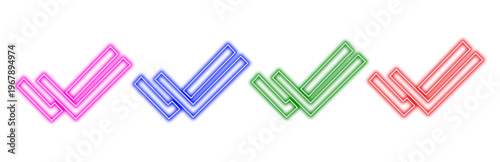 set of colorful neon check mark icons symbolizing success approval and confirmation with a modern glowing effect