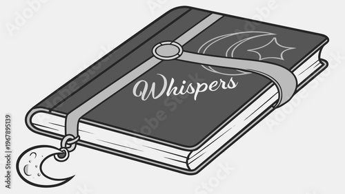 Classic book cover with ornate decoration and whispers typography. Dark academia vintage illustration perfect for literature themes, gothic posters, and mysterious branding.