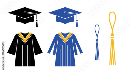 Graduation ceremony academic regalia icons.