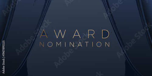 Elegant dark blue background with golden award nomination text displayed