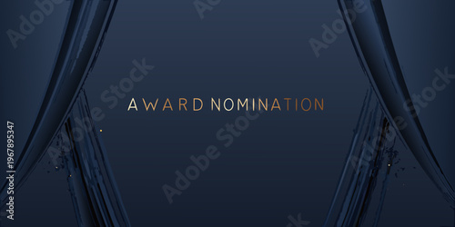 Elegant dark blue background announces an award nomination with gold text