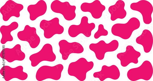 Vibrant pink cow spots vector pattern, playful animal print background, abstract organic shapes, fun modern design element for fashion, textiles, and branding