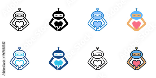 AI companions icons set multiple style collection. Editable stroke 
