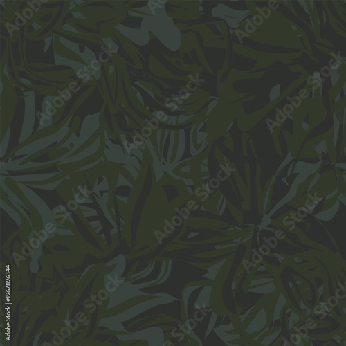 Dark Green Tropical Foliage Pattern Fashion Textile Design Homeware Decor Repeat Print Botanical Wallpaper Forest Green Olive Green Abstract Leaves