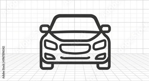 Front View Car Outline Icon on White Background.