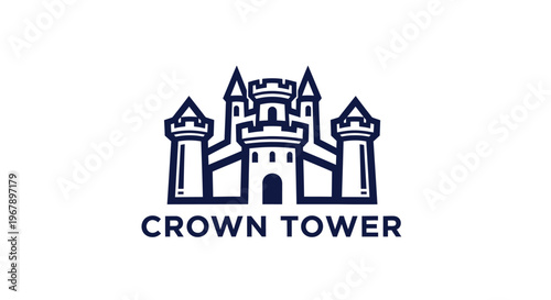 Elegant Crown Tower Logo Depicting Architectural Fortress Structure with Majestic Design.