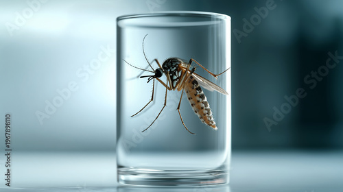 Close-up of a Mosquito Trapped Inside a Glass with a Blurred Background and Soft Lighting Effects