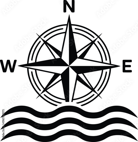 Compass rose icon, navigation symbol vector for travel blogs nautical themes map direction and exploration design in minimalist style.