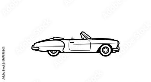 Minimalist side view line art illustration of a vintage classic convertible car