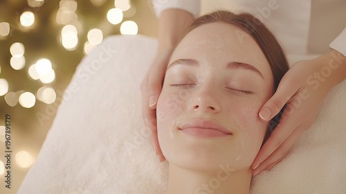 Relaxing Facial Treatment for Woman with Spa Environment and Soft Lighting